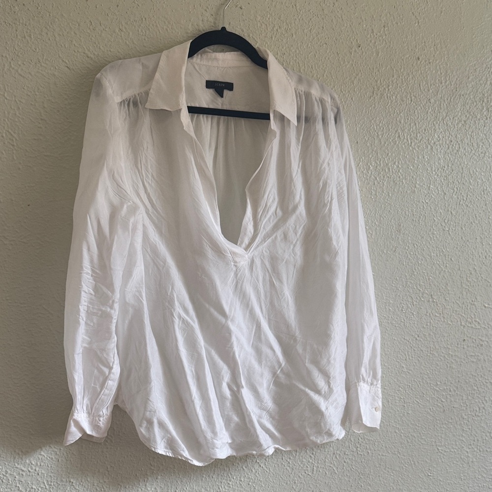 Lightweight White V-Neck Women's Blouse